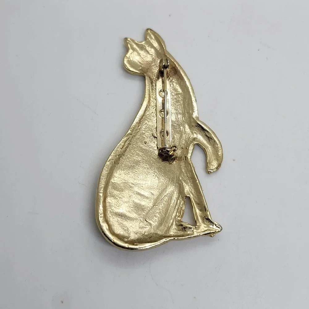 Cat Lovers Brooch Unique Swirl Pattern ‎ Vintage Pin Costume Jewelry Gold Tone